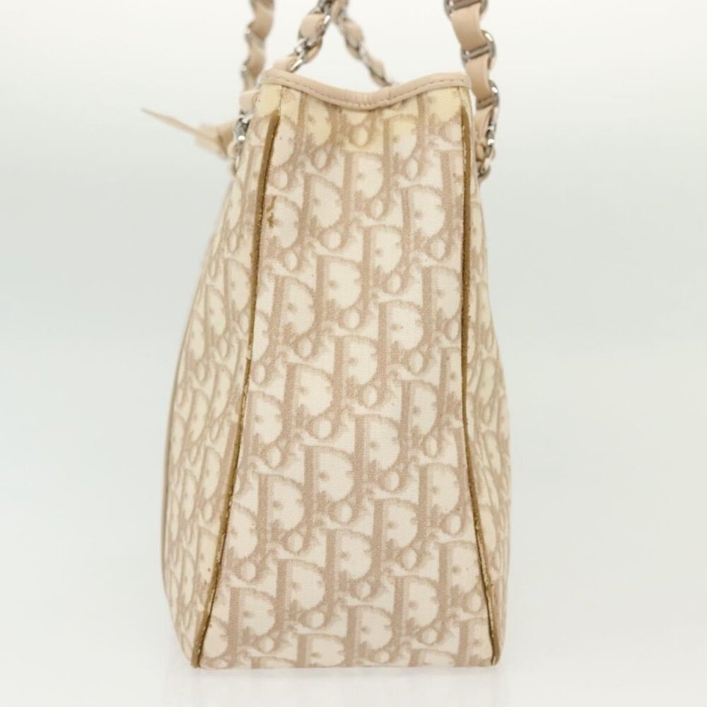 Christian Dior Trotter Canvas Romantic Chain Tote Bag PVC Beige Auth 140098 - Picture 4 of 16